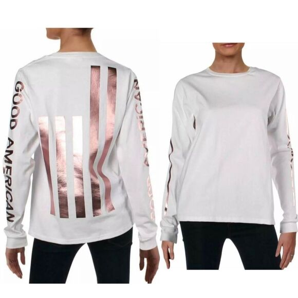 NWT Good American | Rose Gold Graphic Logo Long Sleeve Top Shirt Womens Medium 2 - Picture 2 of 6